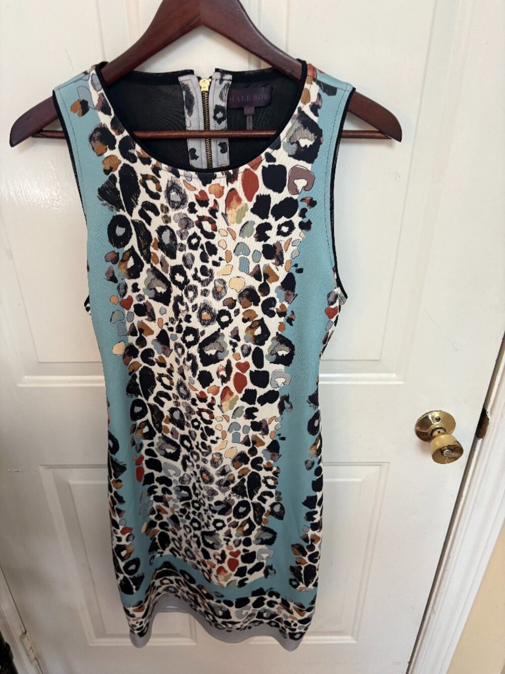 Hale Bob Blue Animal Print Sleeveless Shift Dress - Size L